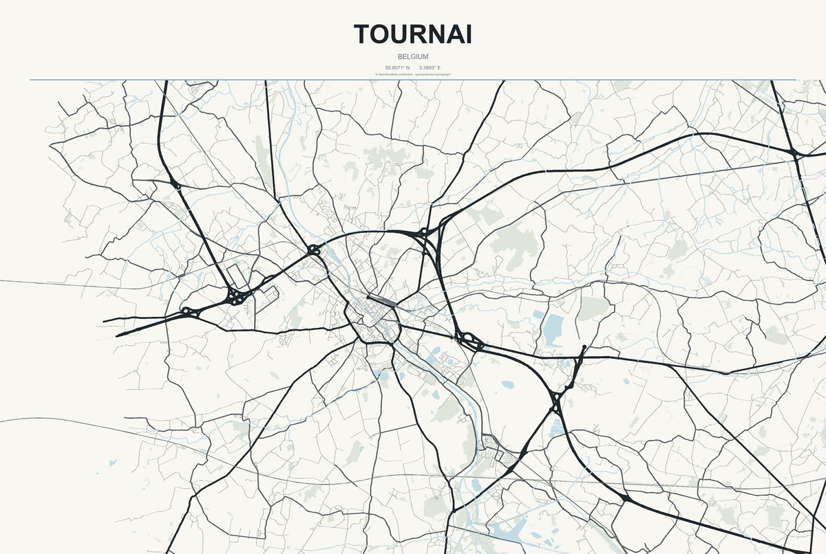 Tournai, Belgium City Map Aluminum Sign in Headline Atlas style