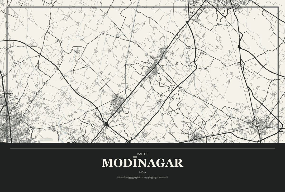 Modīnagar, India City Map Aluminum Sign in Museum Plaque style