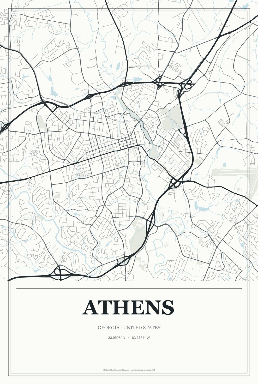 Athens, Georgia City Map Aluminum Sign in Gallery Air style