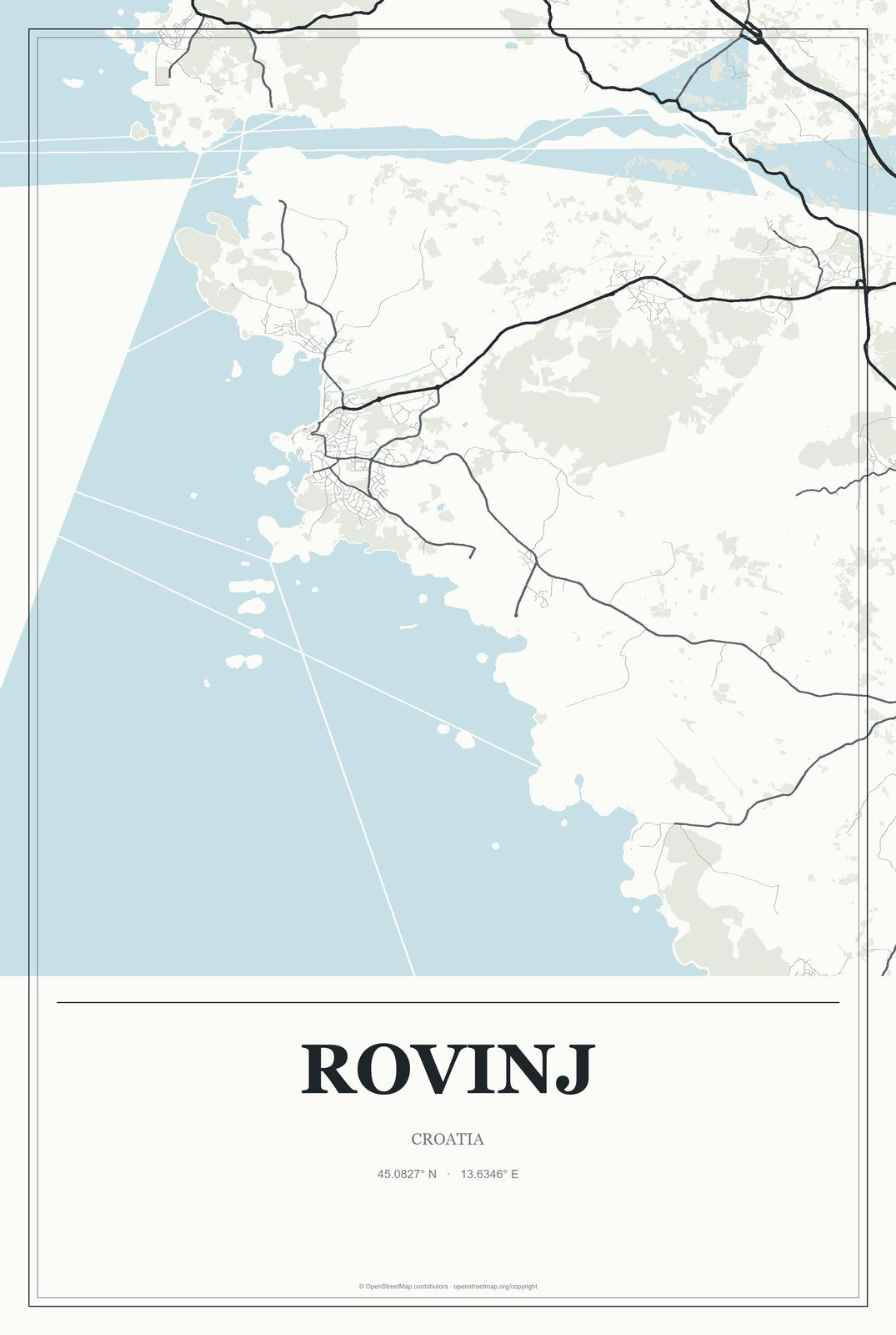 Rovinj, Croatia City Map Aluminum Sign in Gallery Air style
