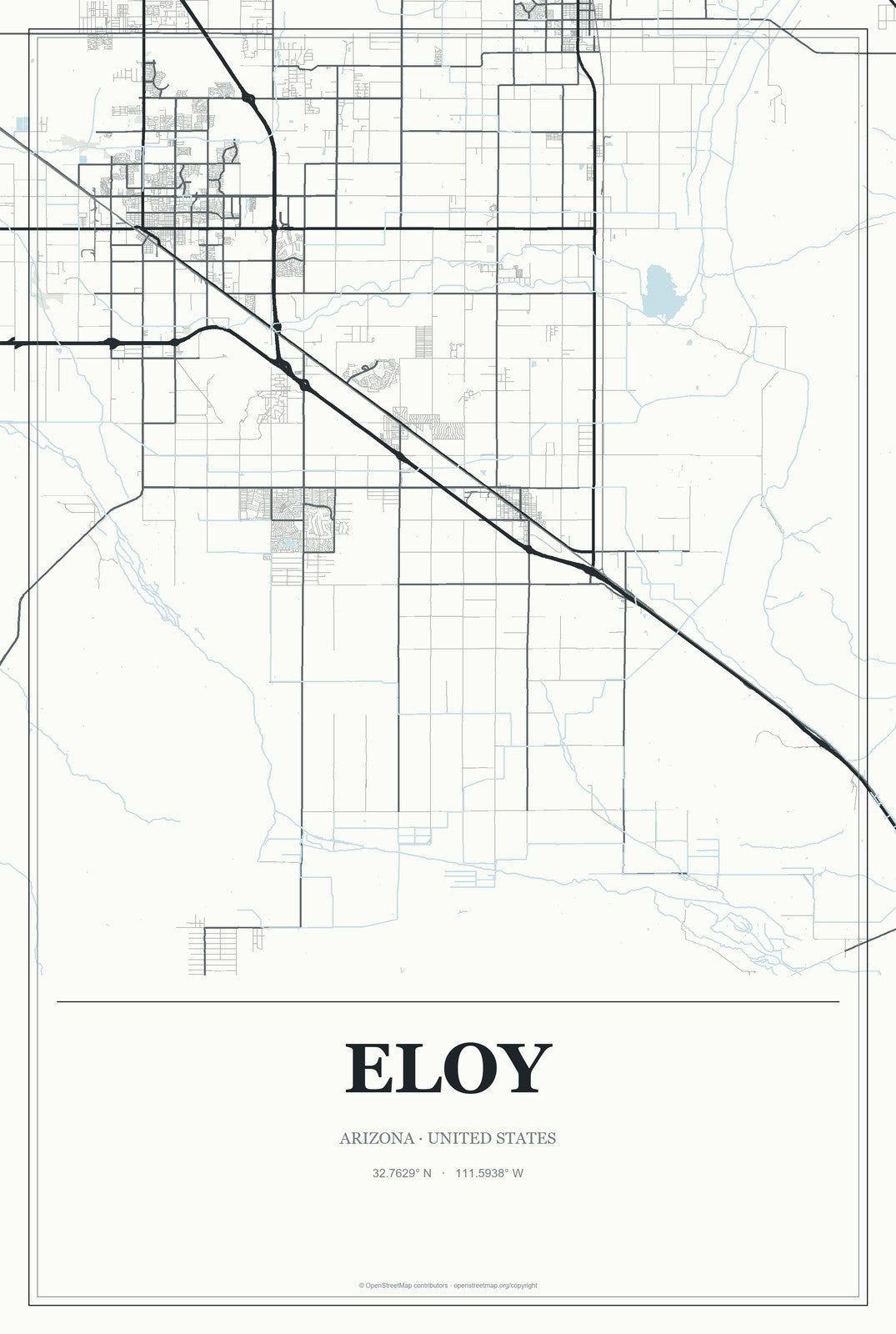 Eloy, Arizona City Map Aluminum Sign in Gallery Air style