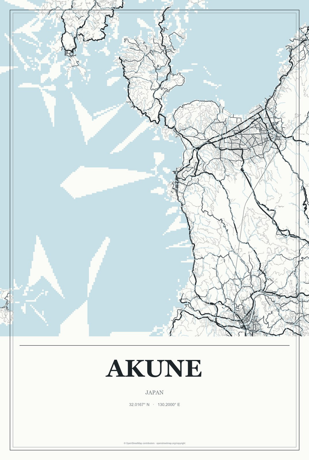 Akune, Japan City Map Aluminum Sign in Gallery Air style
