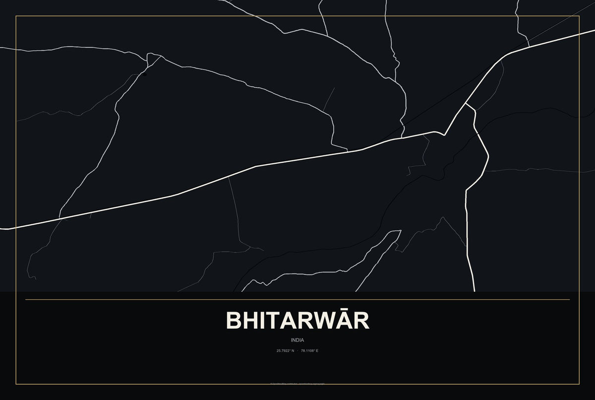 Bhitarwār, India City Map Aluminum Sign in Metropolitan Noir style
