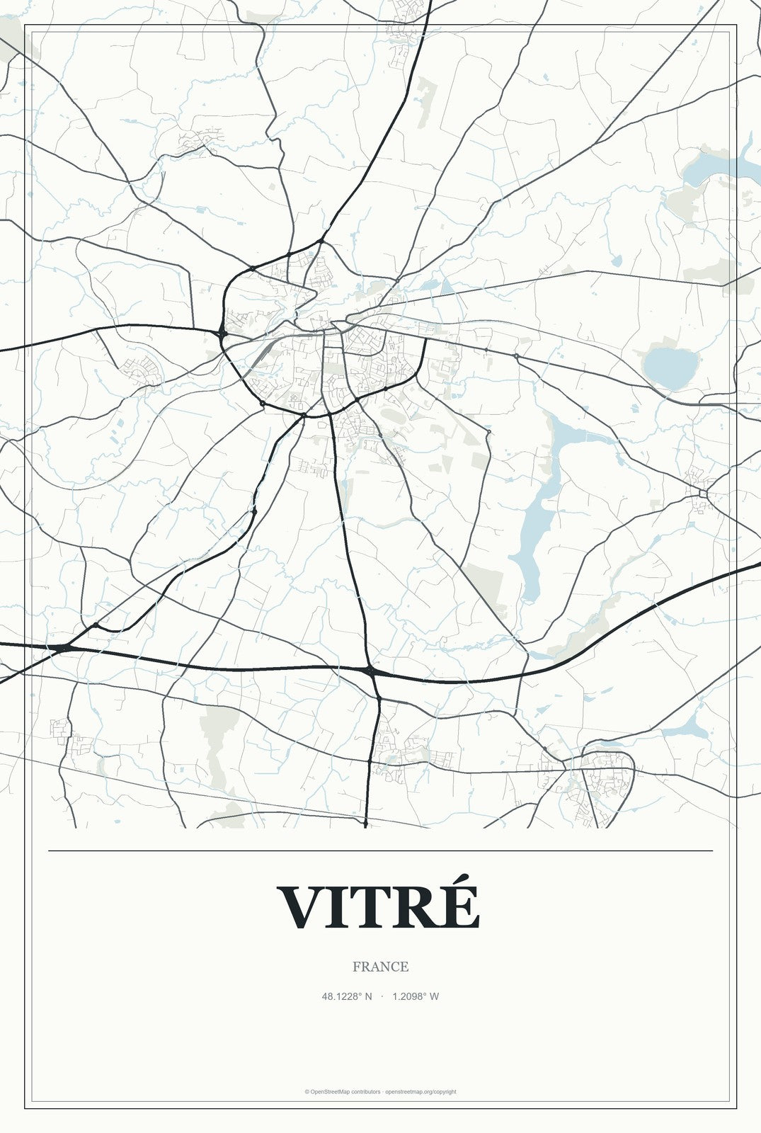 Vitré, France City Map Aluminum Sign in Gallery Air style