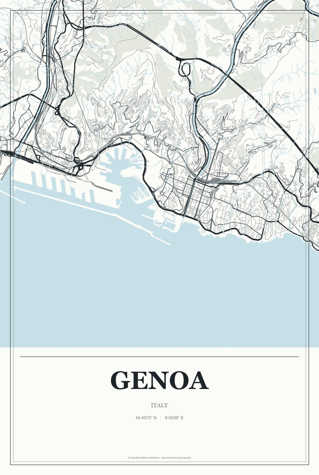 Genoa, Italy City Map Aluminum Sign in Gallery Air style