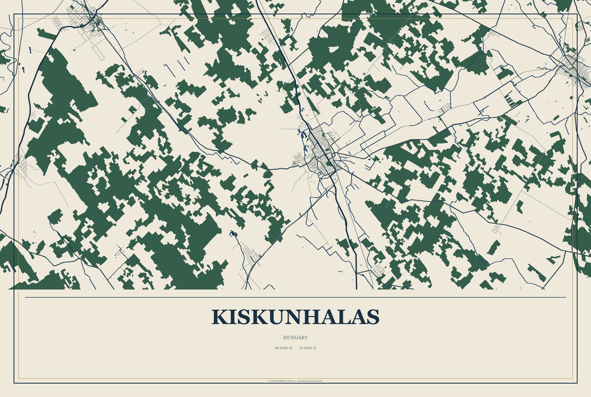 Kiskunhalas, Hungary City Map Aluminum Sign in Coastal Cutout style