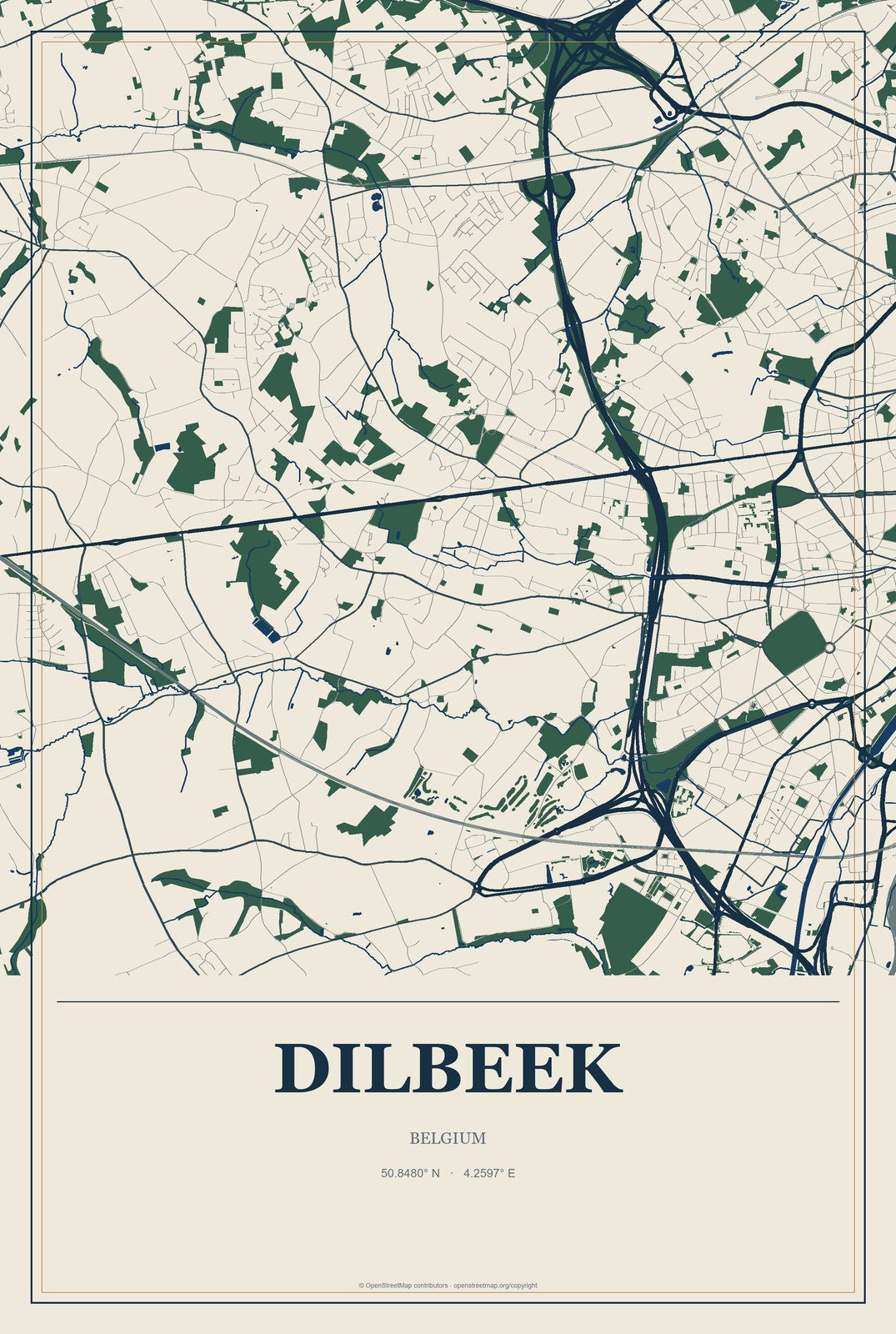 Dilbeek, Belgium City Map Aluminum Sign in Coastal Cutout style