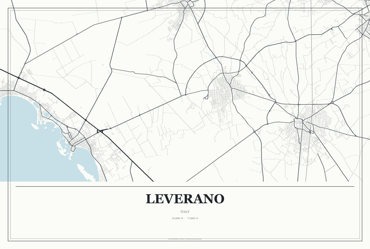Leverano, Italy City Map Aluminum Sign in Gallery Air style