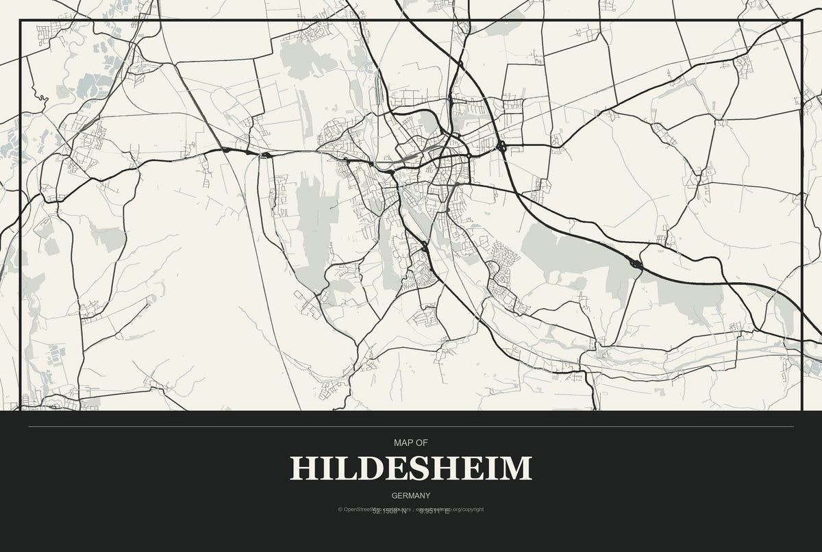Hildesheim, Germany City Map Aluminum Sign in Museum Plaque style