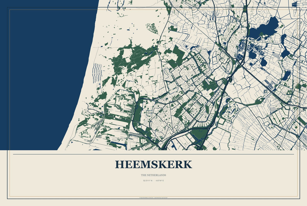 Heemskerk, The Netherlands City Map Aluminum Sign in Coastal Cutout style
