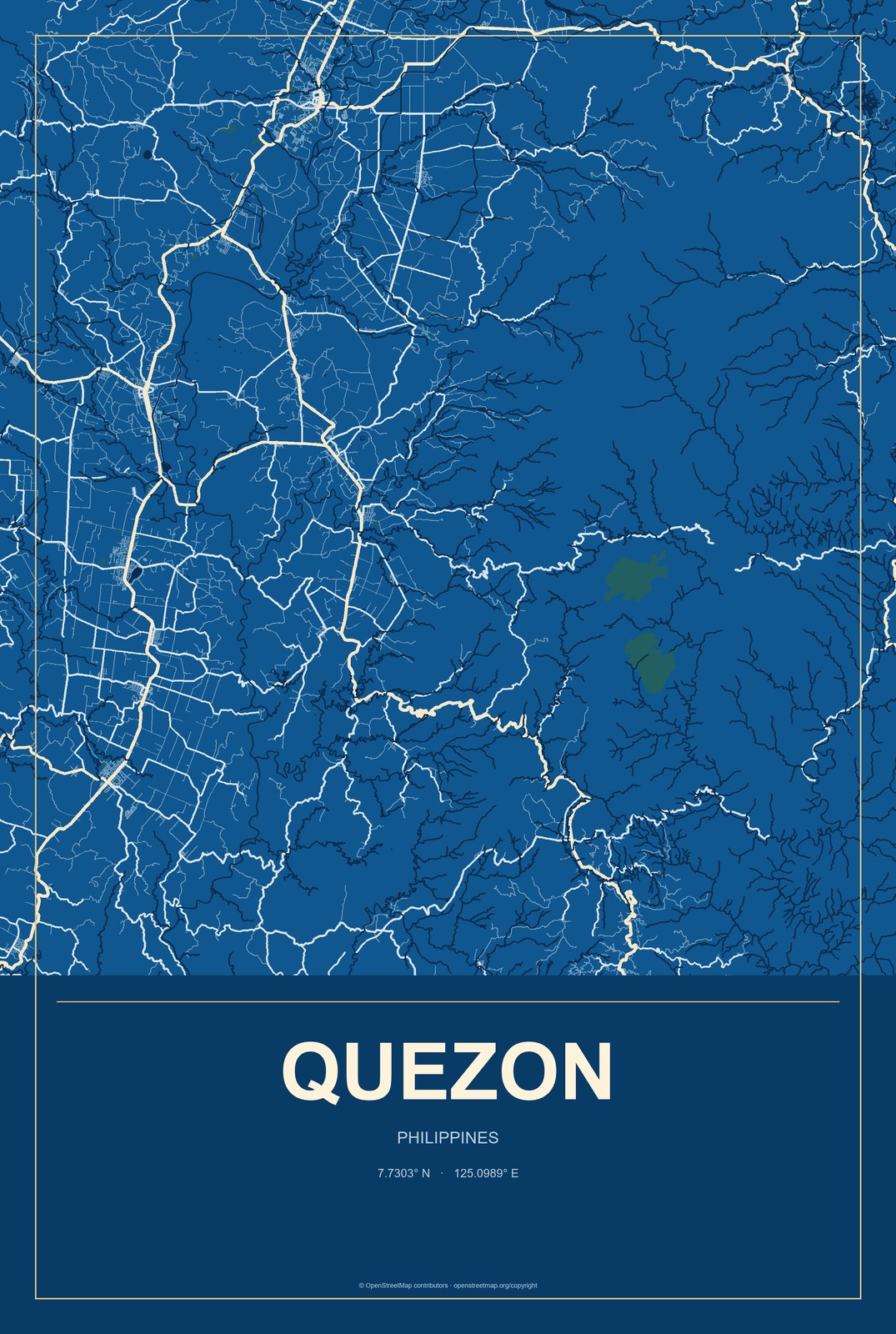 Quezon, Northern Mindanao, Philippines City Map Aluminum Sign in Harbor Cobalt style
