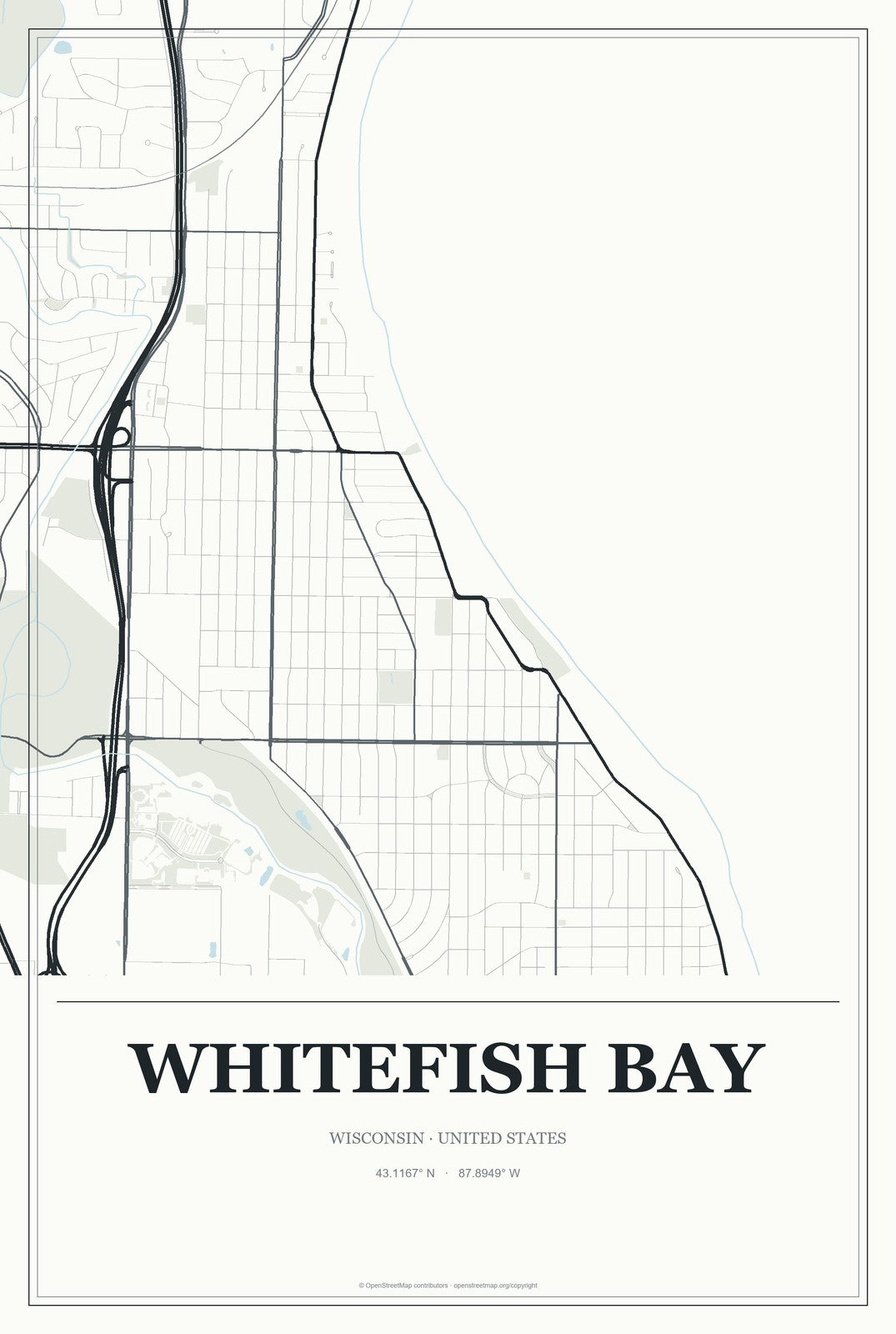 Whitefish Bay, Wisconsin City Map Aluminum Sign in Gallery Air style