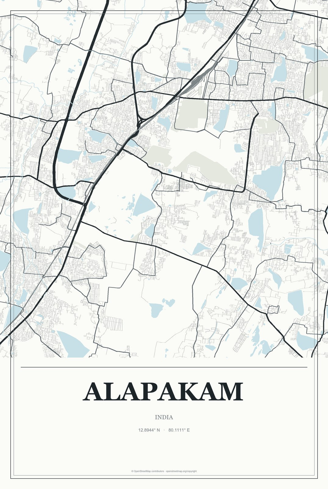 Alapakam, India City Map Aluminum Sign in Gallery Air style