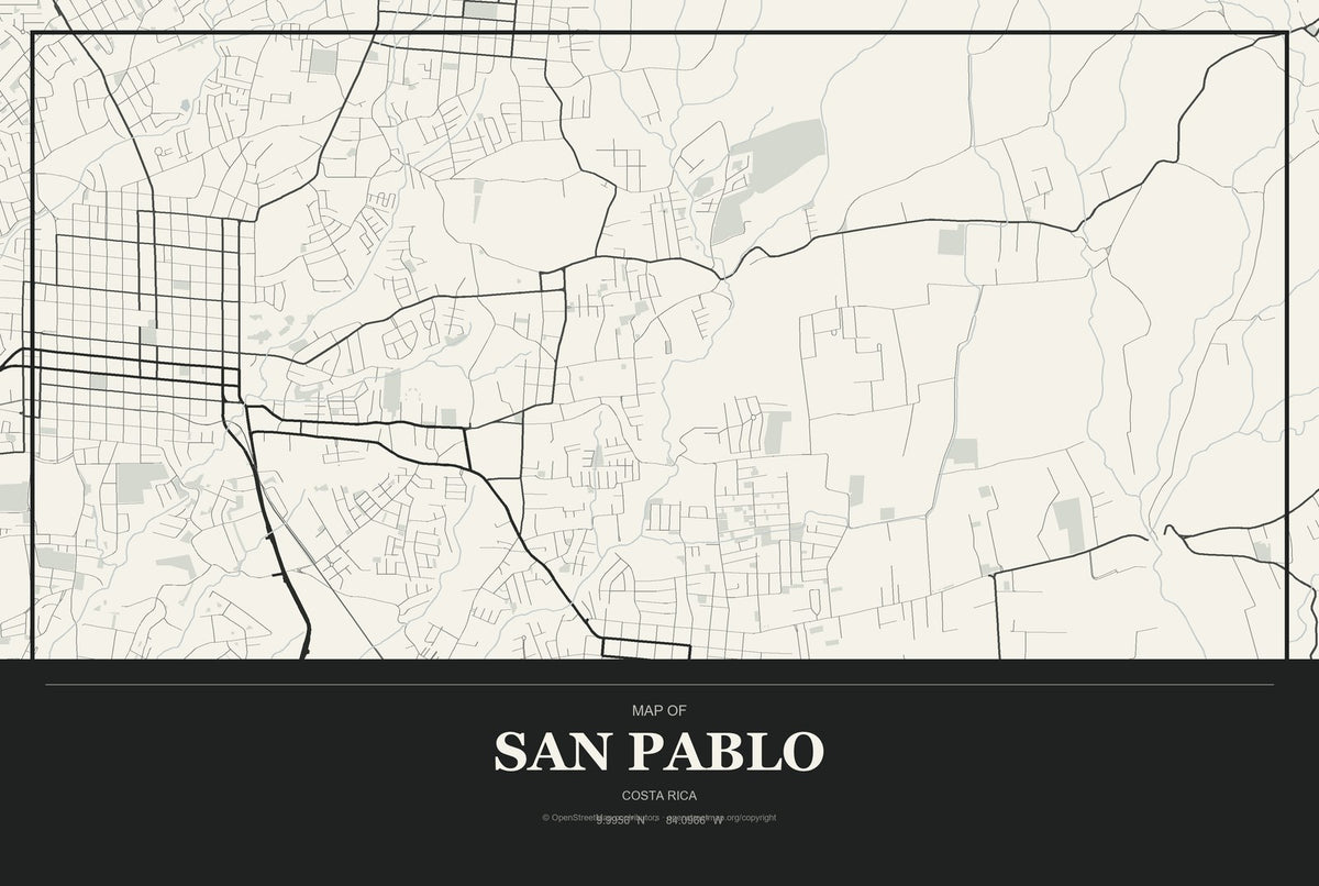 San Pablo, Costa Rica City Map Aluminum Sign in Museum Plaque style