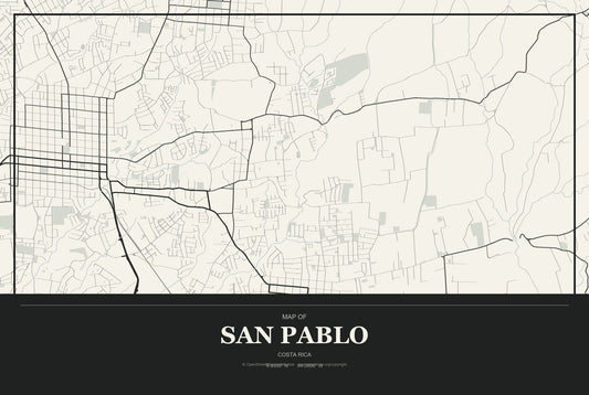 San Pablo, Costa Rica City Map Aluminum Sign in Museum Plaque style