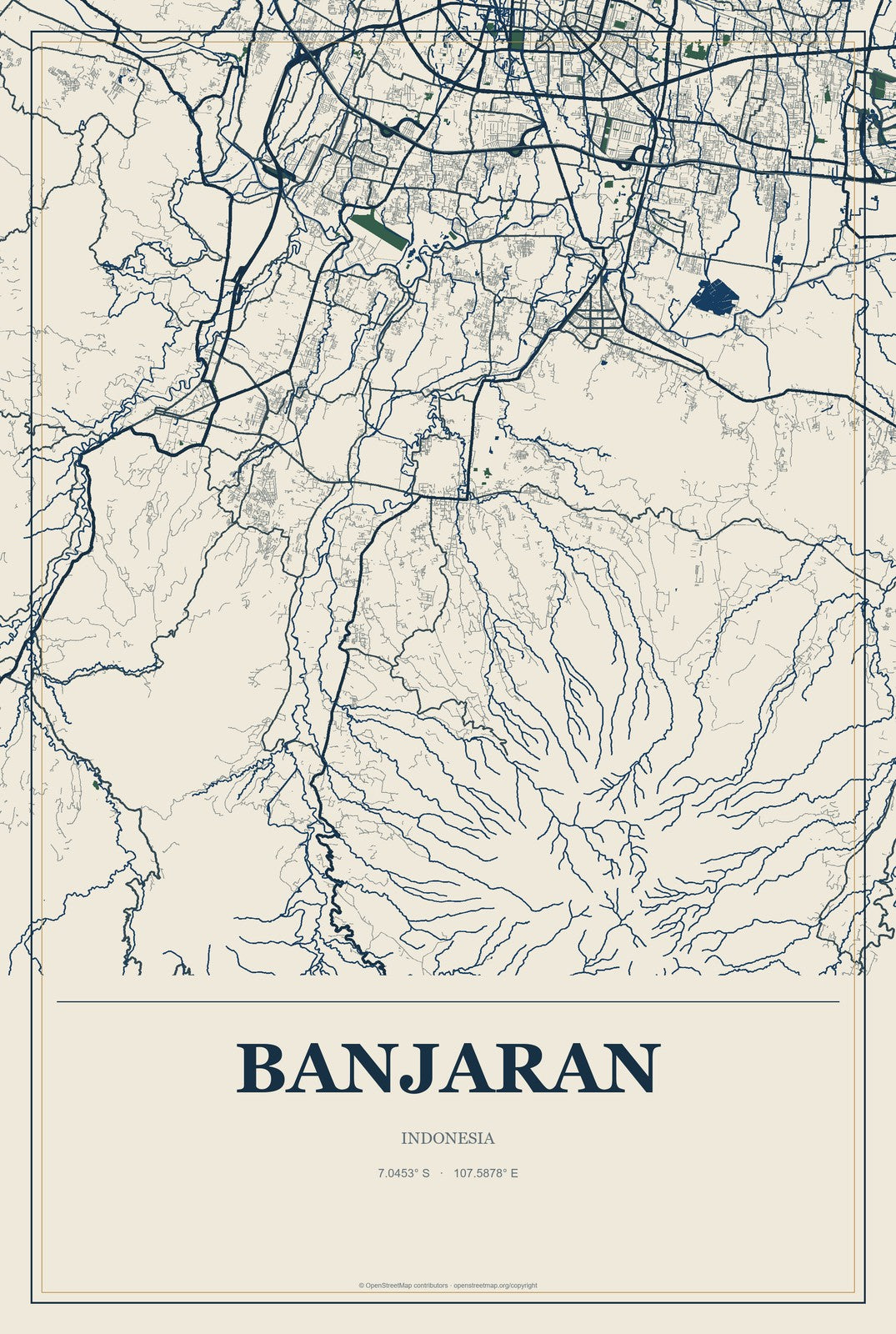 Banjaran, Indonesia City Map Aluminum Sign in Coastal Cutout style
