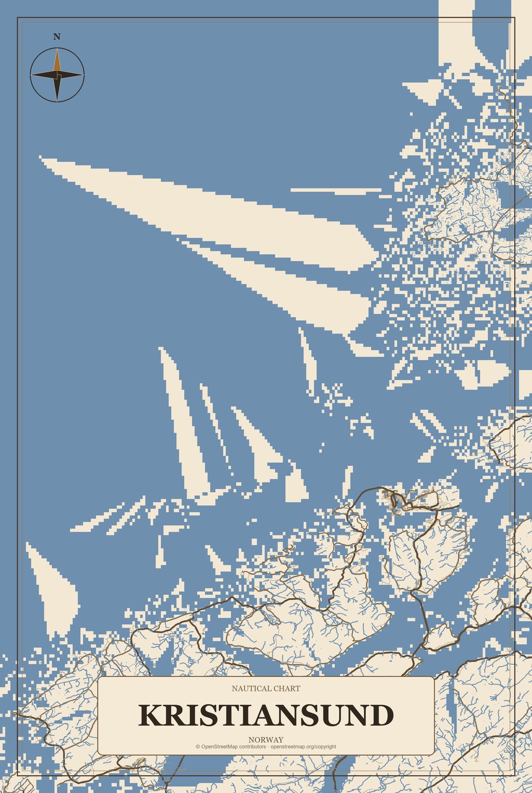 Kristiansund, Norway City Map Aluminum Sign in Heritage Nautical style