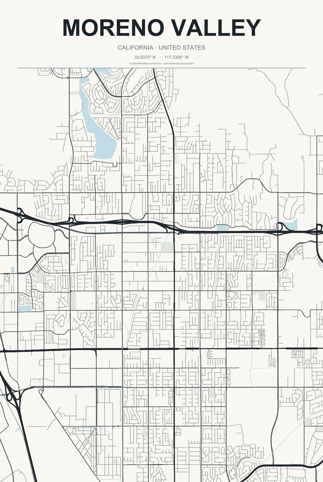 Moreno Valley, California City Map Aluminum Sign in Headline Atlas style