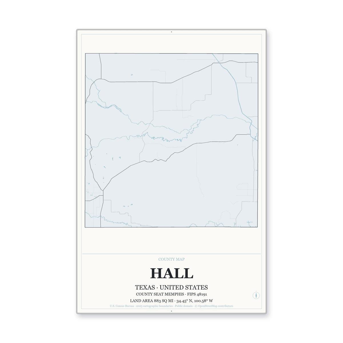 Hall County, Texas Map Aluminum Sign in Gallery Air style