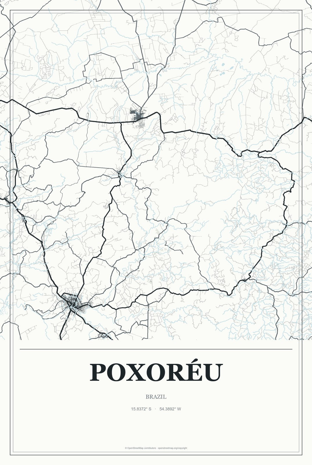 Poxoréu, Brazil City Map Aluminum Sign in Gallery Air style