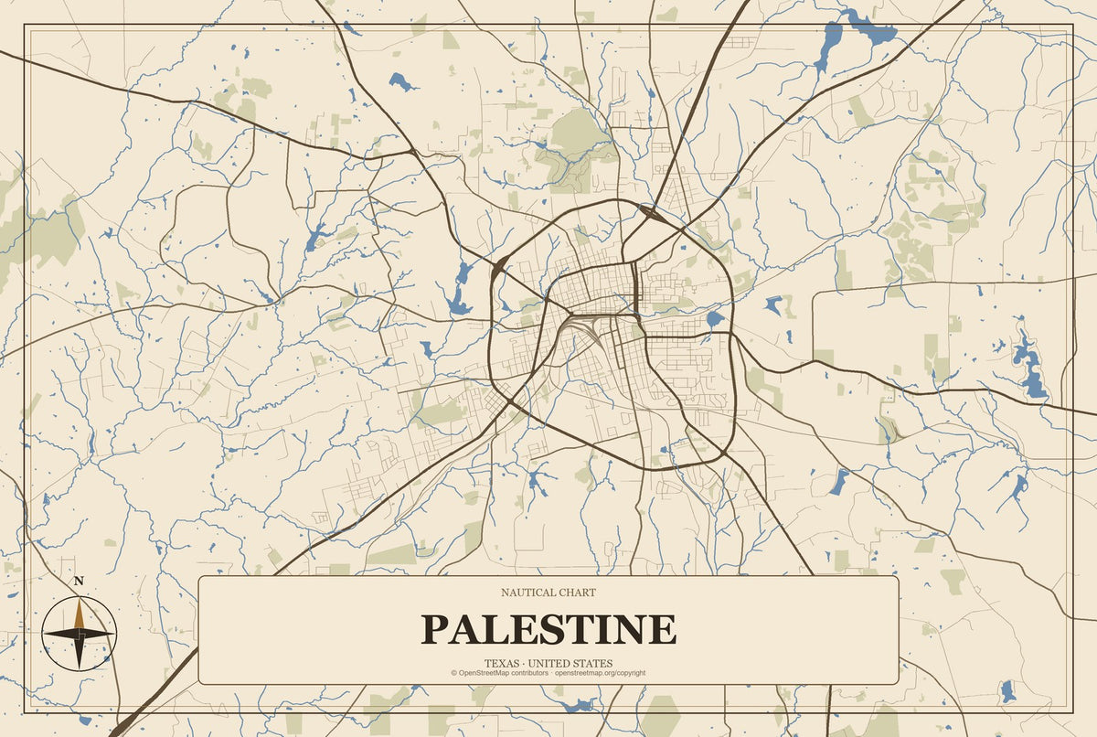Palestine, Texas City Map Aluminum Sign in Heritage Nautical style