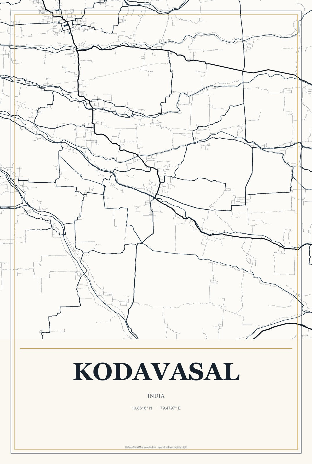 Kodavasal, India City Map Aluminum Sign in Citrine Modern style