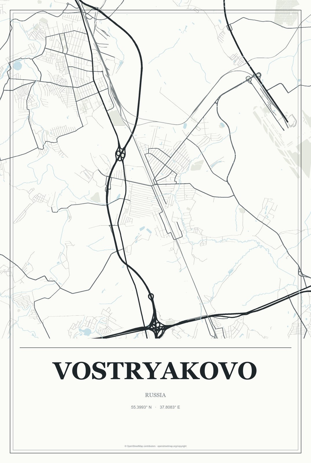 Vostryakovo, Russia City Map Aluminum Sign in Gallery Air style