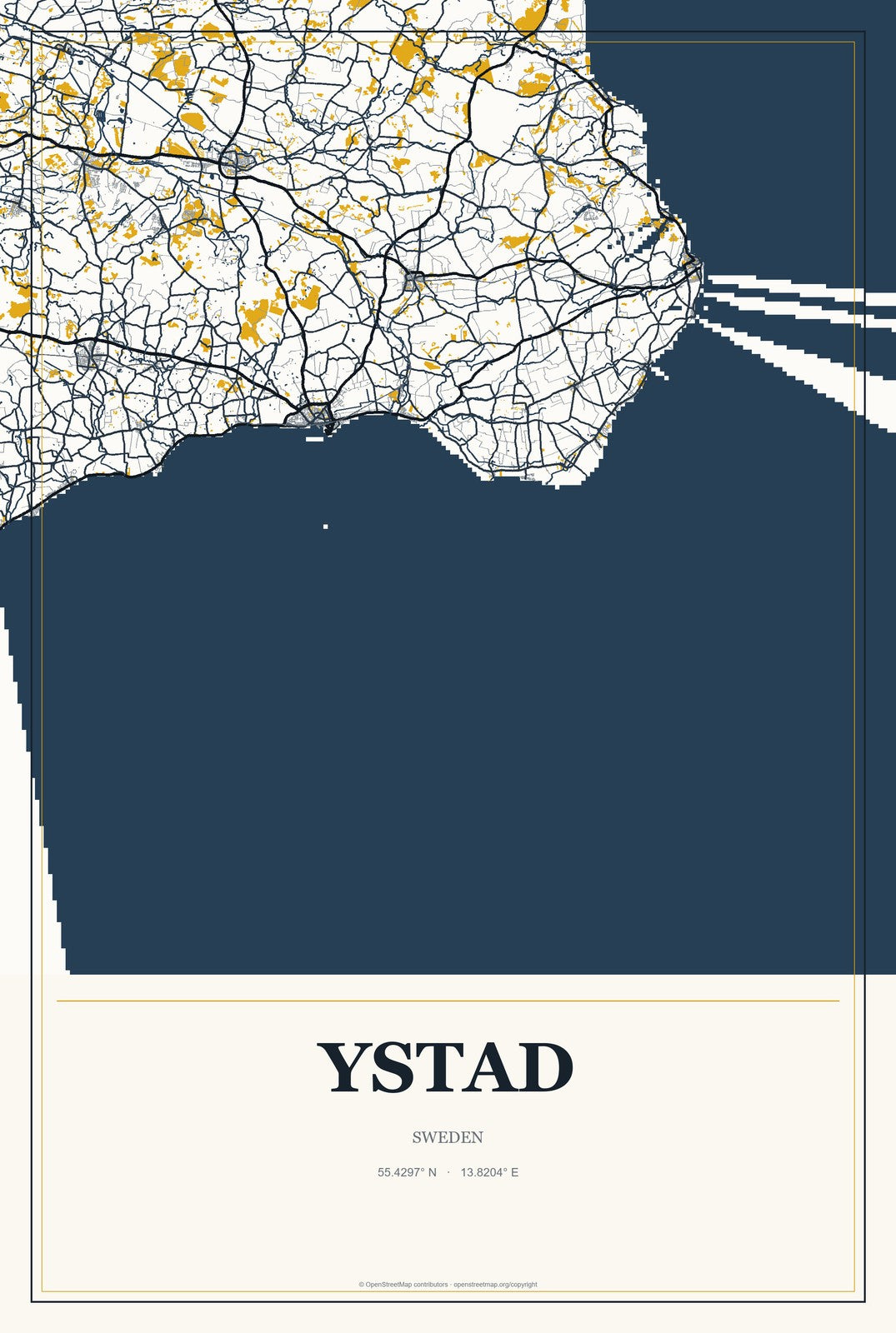 Ystad, Sweden City Map Aluminum Sign in Citrine Modern style