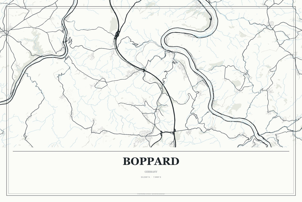 Boppard, Germany City Map Aluminum Sign in Gallery Air style