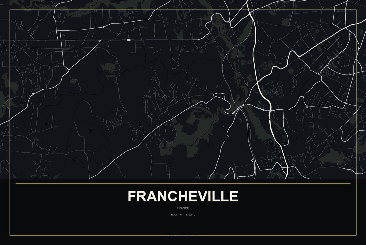 Francheville, France City Map Aluminum Sign in Metropolitan Noir style
