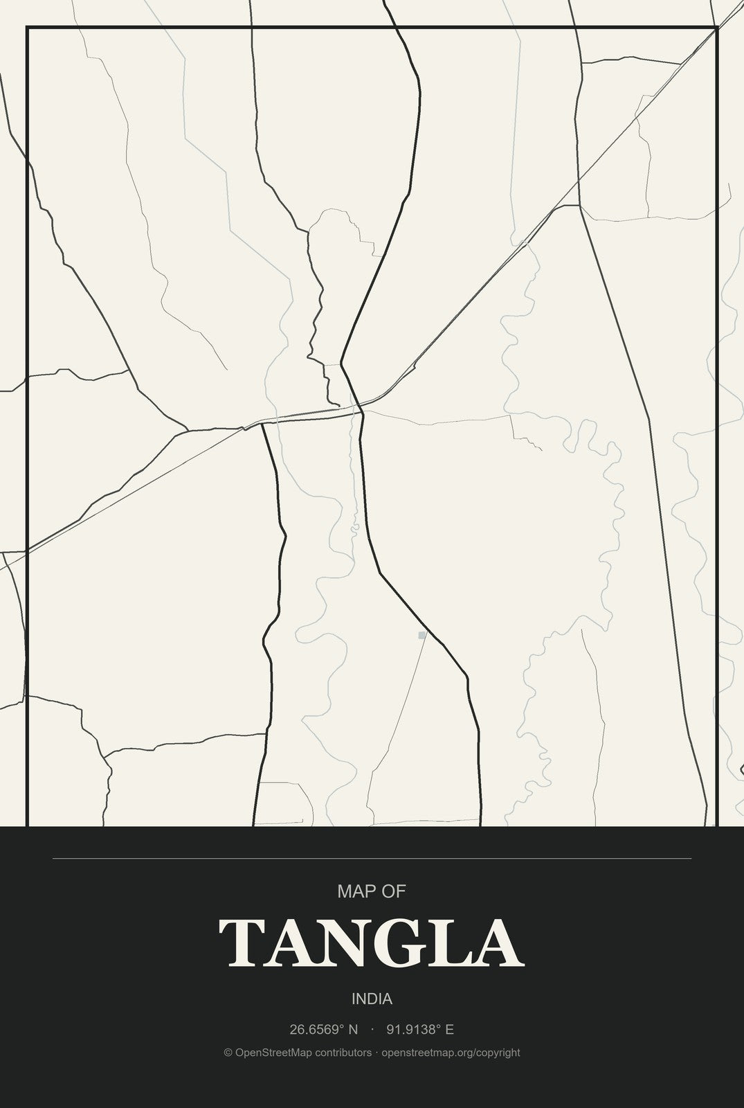 Tangla, India City Map Aluminum Sign in Museum Plaque style