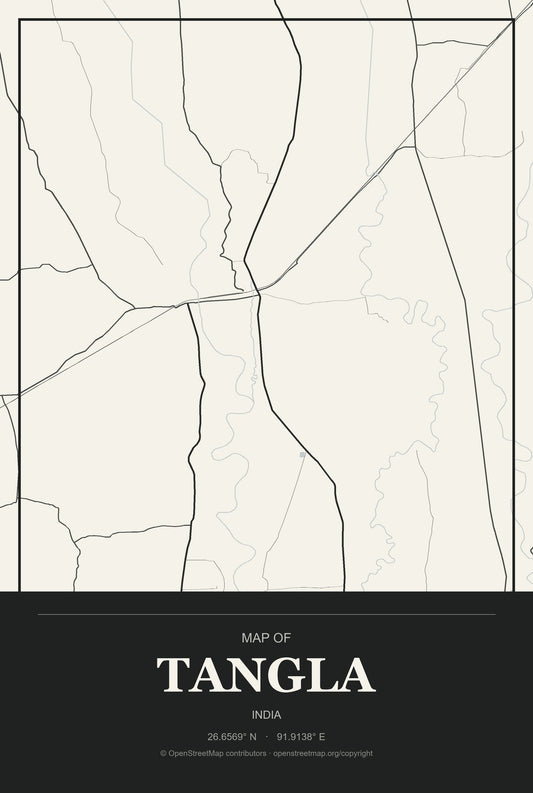 Tangla, India City Map Aluminum Sign in Museum Plaque style
