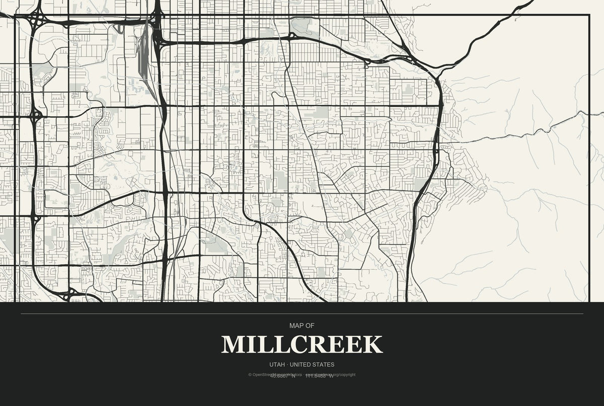 Millcreek, Utah City Map Aluminum Sign in Museum Plaque style