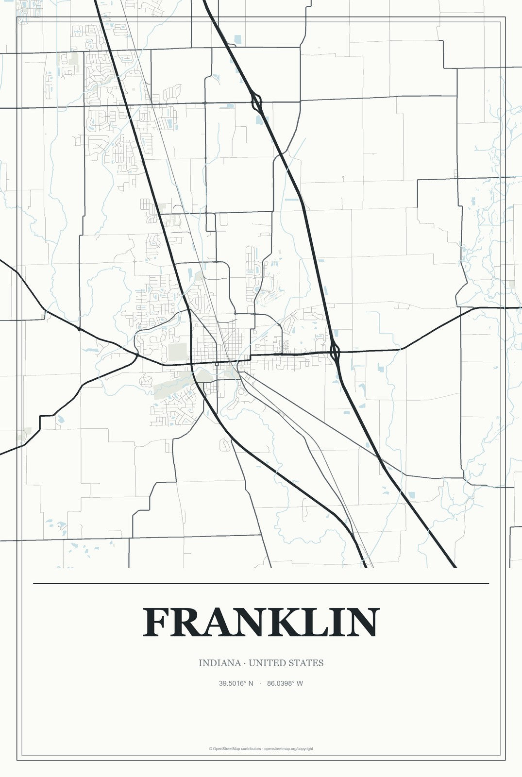 Franklin, Indiana City Map Aluminum Sign in Gallery Air style