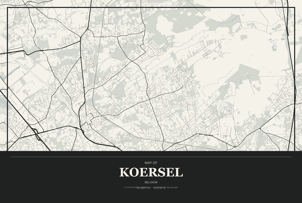 Koersel, Belgium City Map Aluminum Sign in Museum Plaque style