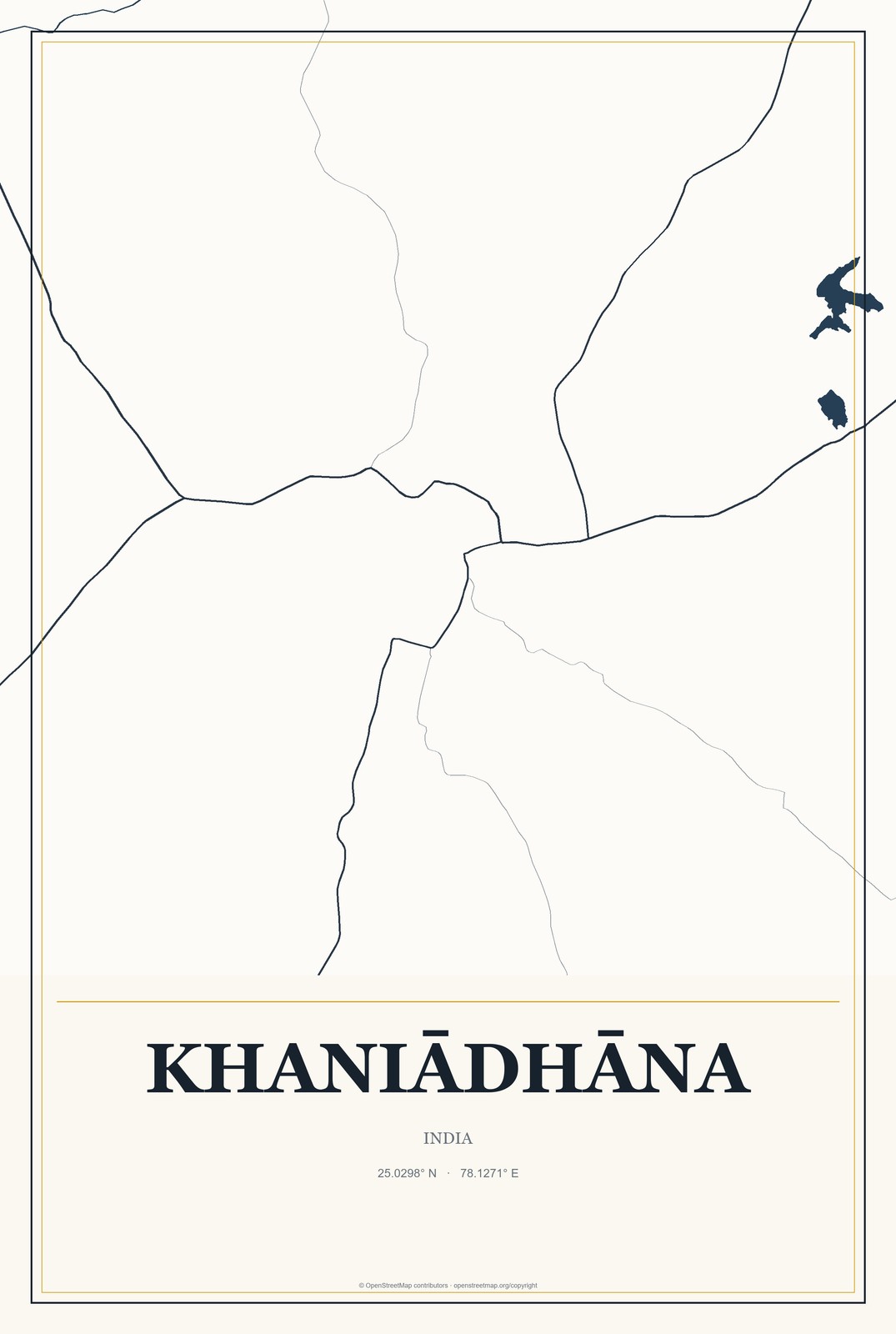 Khaniādhāna, India City Map Aluminum Sign in Citrine Modern style