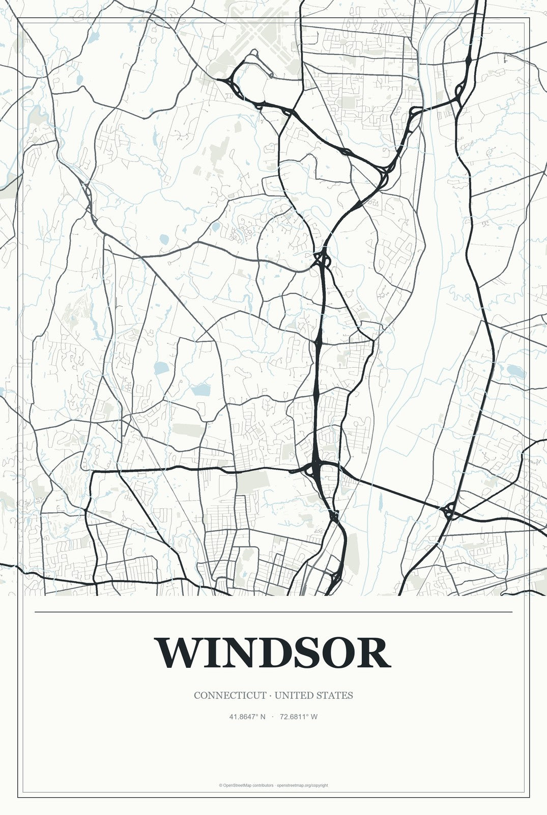 Windsor, Connecticut City Map Aluminum Sign in Gallery Air style