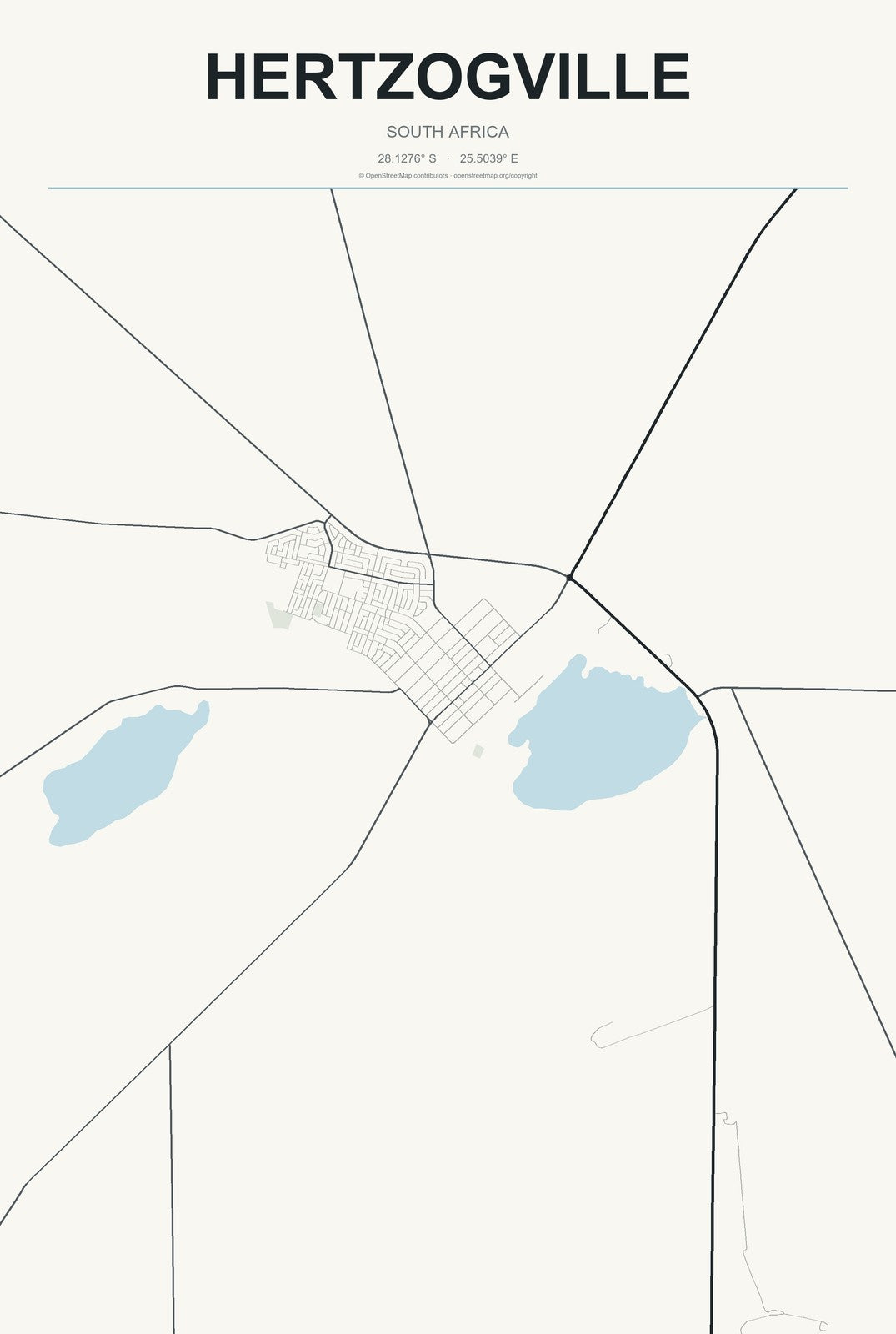 Hertzogville, South Africa City Map Aluminum Sign in Headline Atlas style