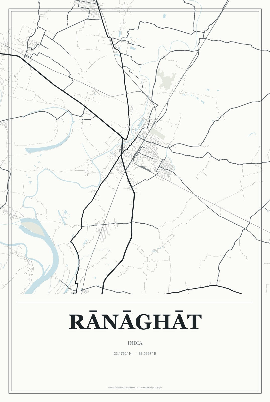 Rānāghāt, India City Map Aluminum Sign in Gallery Air style