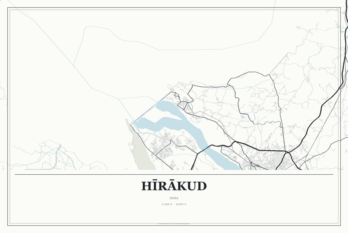 Hīrākud, India City Map Aluminum Sign in Gallery Air style