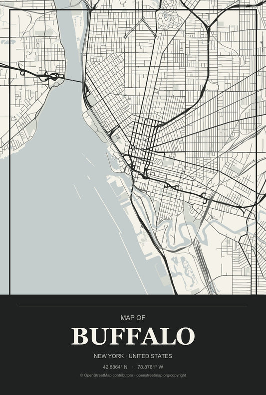 Buffalo, New York City Map Aluminum Sign in Museum Plaque style