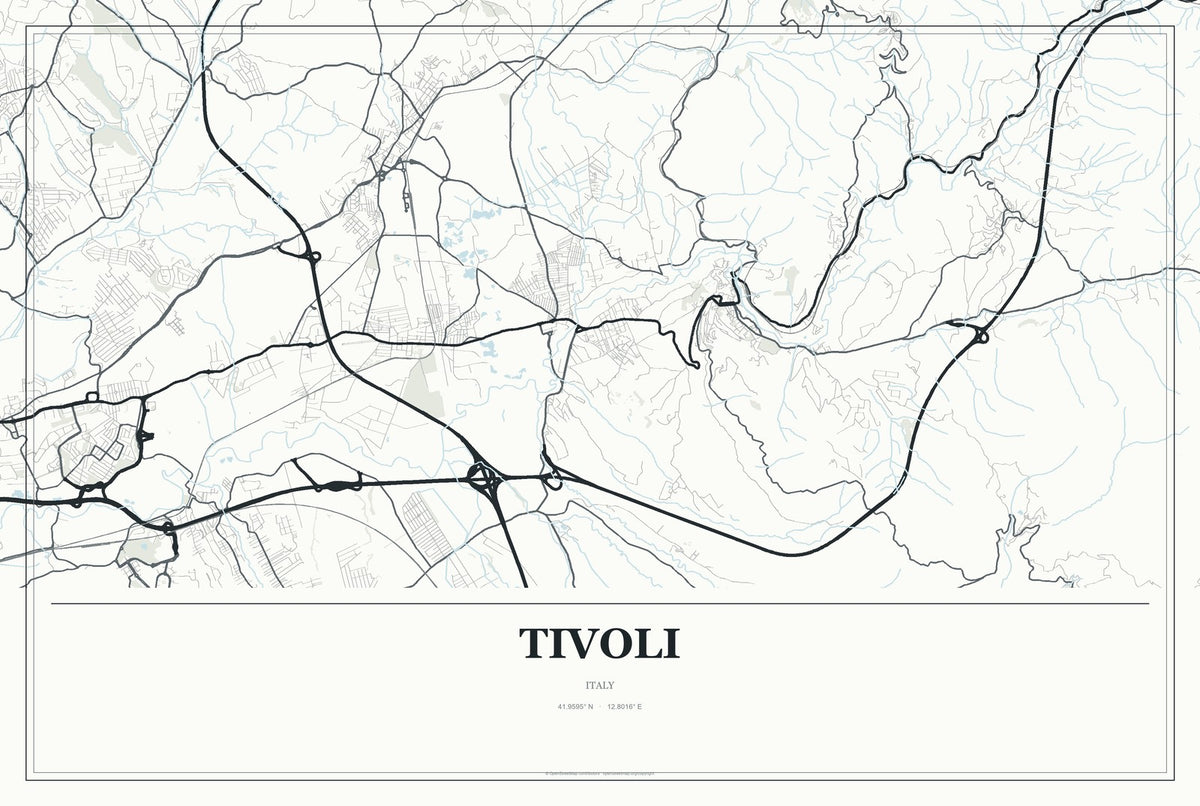 Tivoli, Italy City Map Aluminum Sign in Gallery Air style