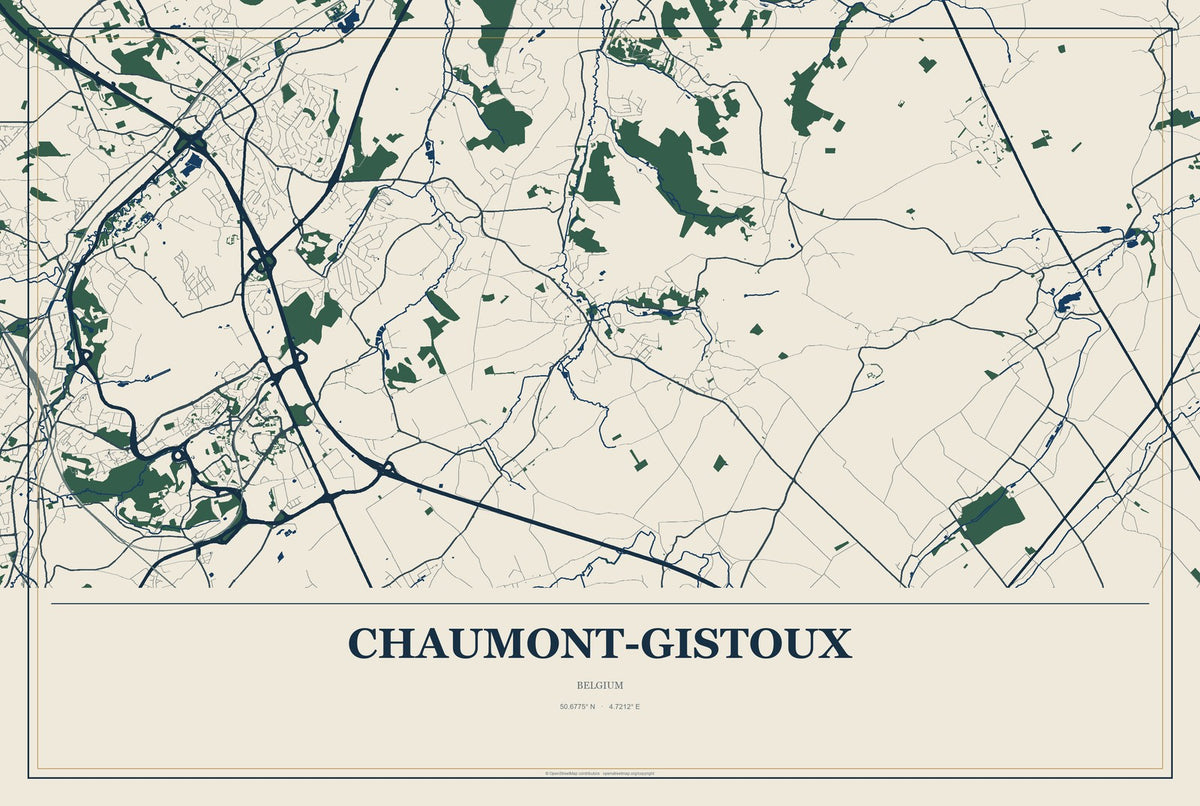 Chaumont-Gistoux, Belgium City Map Aluminum Sign in Coastal Cutout style