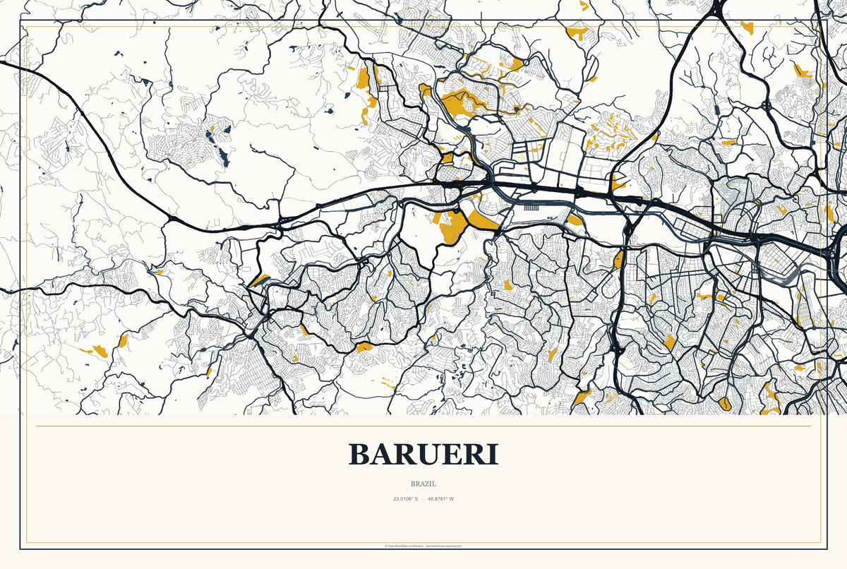 Barueri, Brazil City Map Aluminum Sign in Citrine Modern style