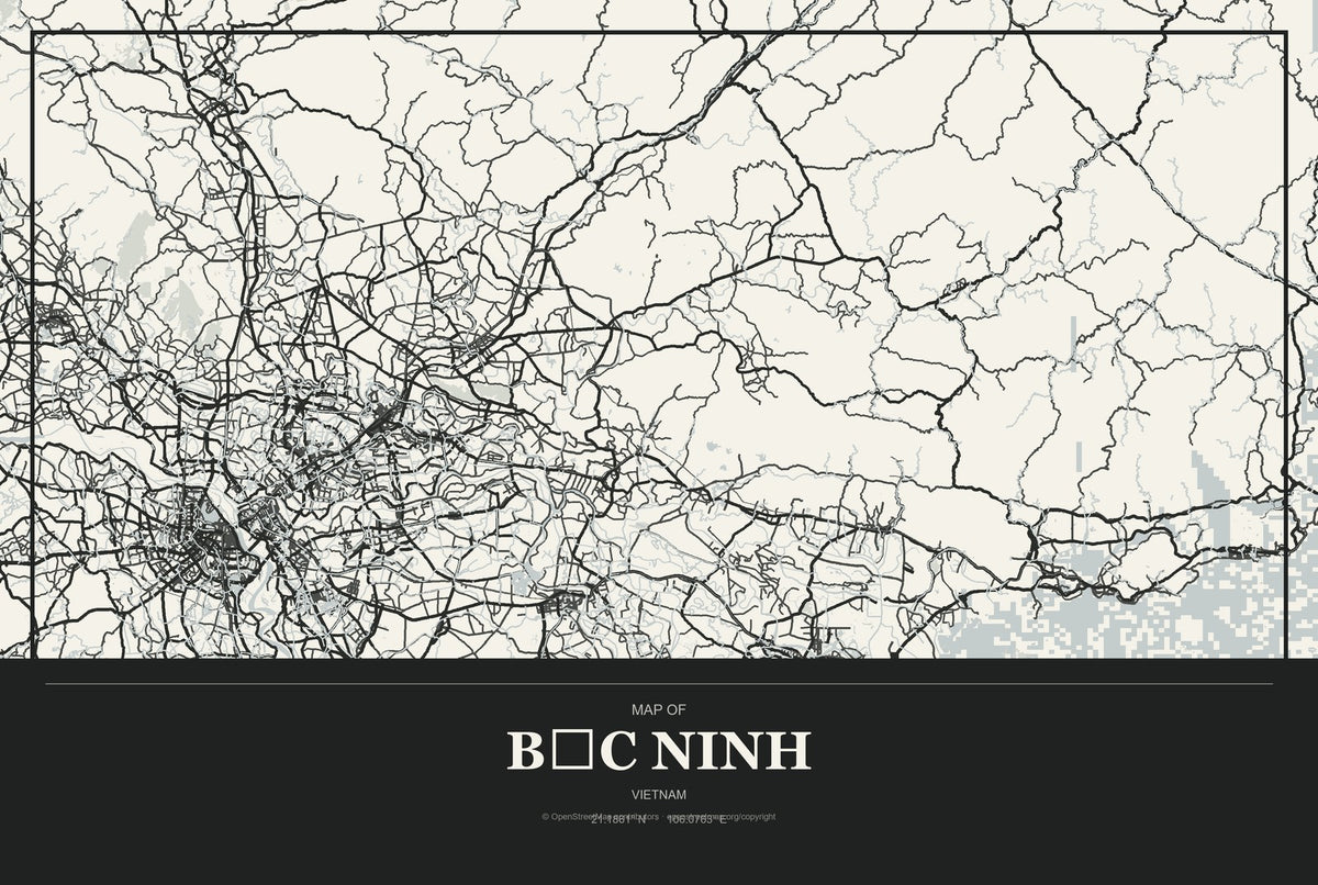 Bắc Ninh, Vietnam City Map Aluminum Sign in Museum Plaque style