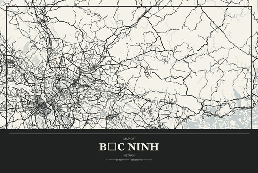 Bắc Ninh, Vietnam City Map Aluminum Sign in Museum Plaque style