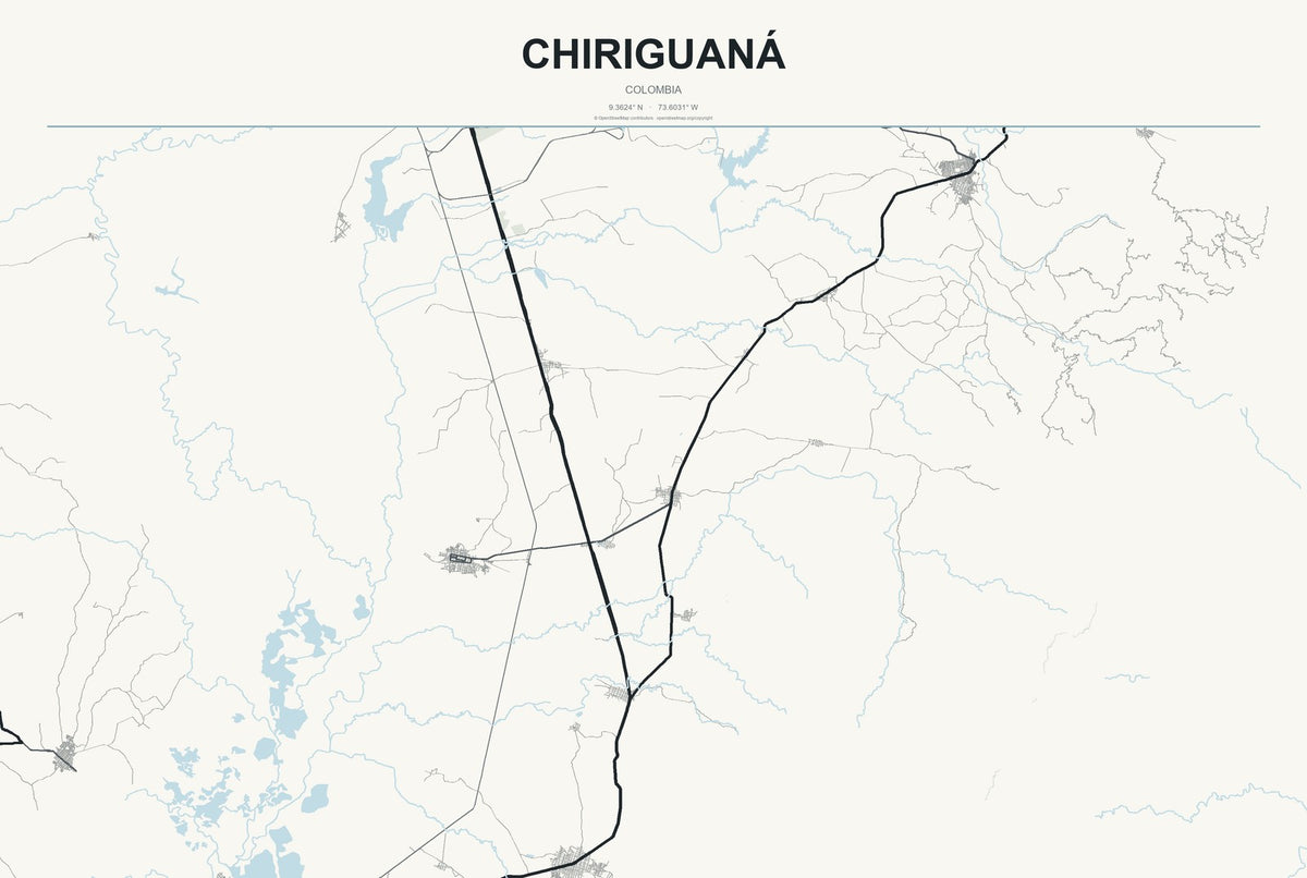 Chiriguaná, Colombia City Map Aluminum Sign in Headline Atlas style