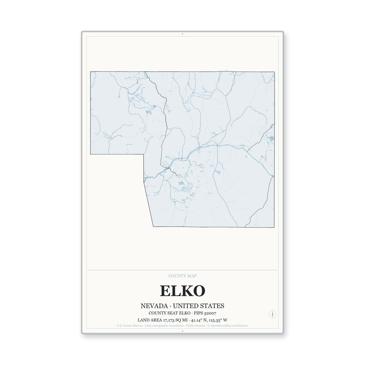 Elko County, Nevada Map Aluminum Sign in Gallery Air style