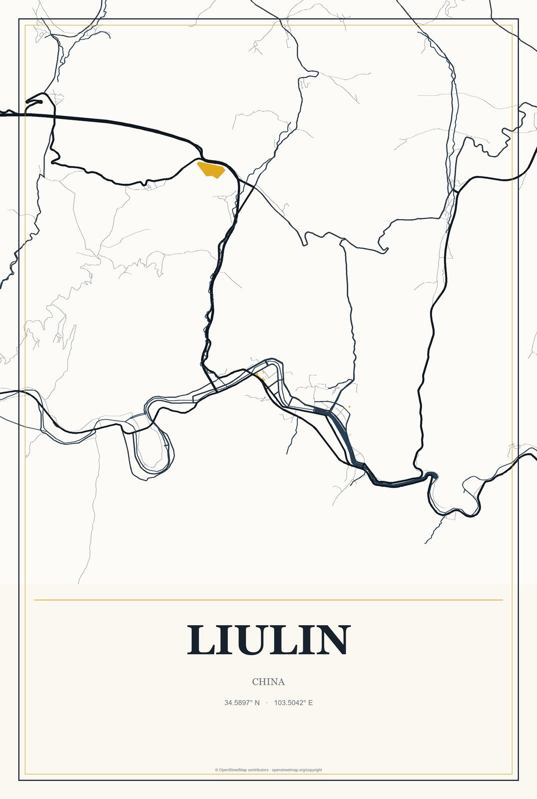 Liulin, China City Map Aluminum Sign in Citrine Modern style