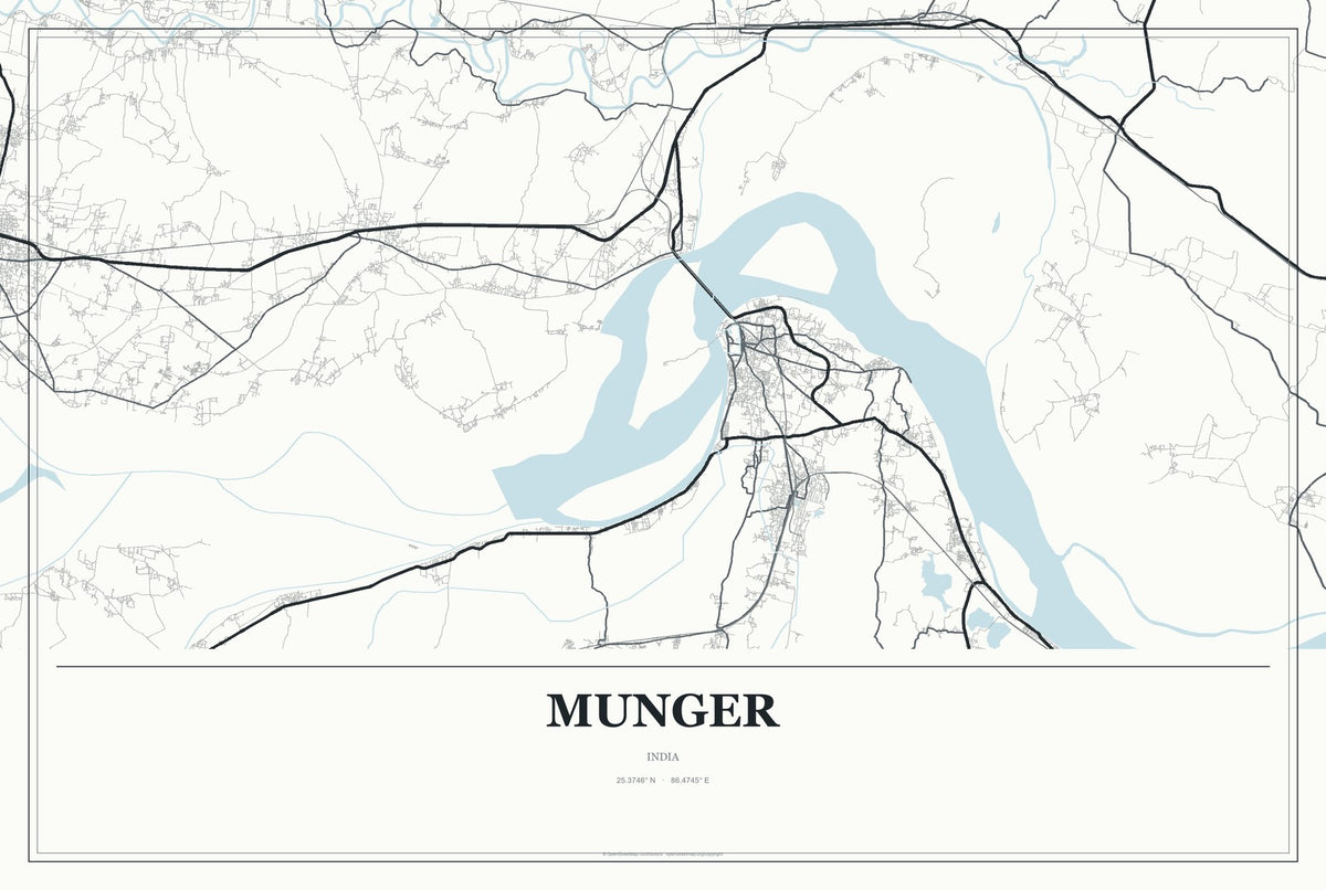 Munger, India City Map Aluminum Sign in Gallery Air style